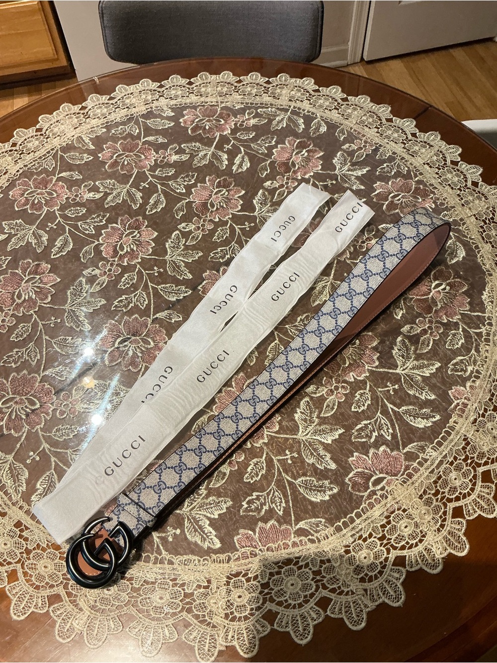 Gucci GG Monogram Belt with Navy snakeskin